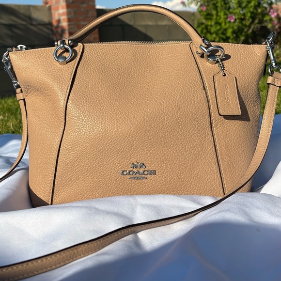 Coach Pebbled Leather Satchel Crossbody in Taupe - Picture 1 of 16